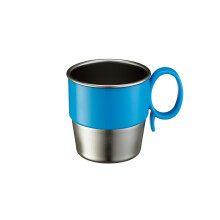 Innobaby Din Din Smart nerezov    hrncek (9 oz) s r   ckou pre b   b   tk   , batolat    a deti. Bez BPA. Modr   .