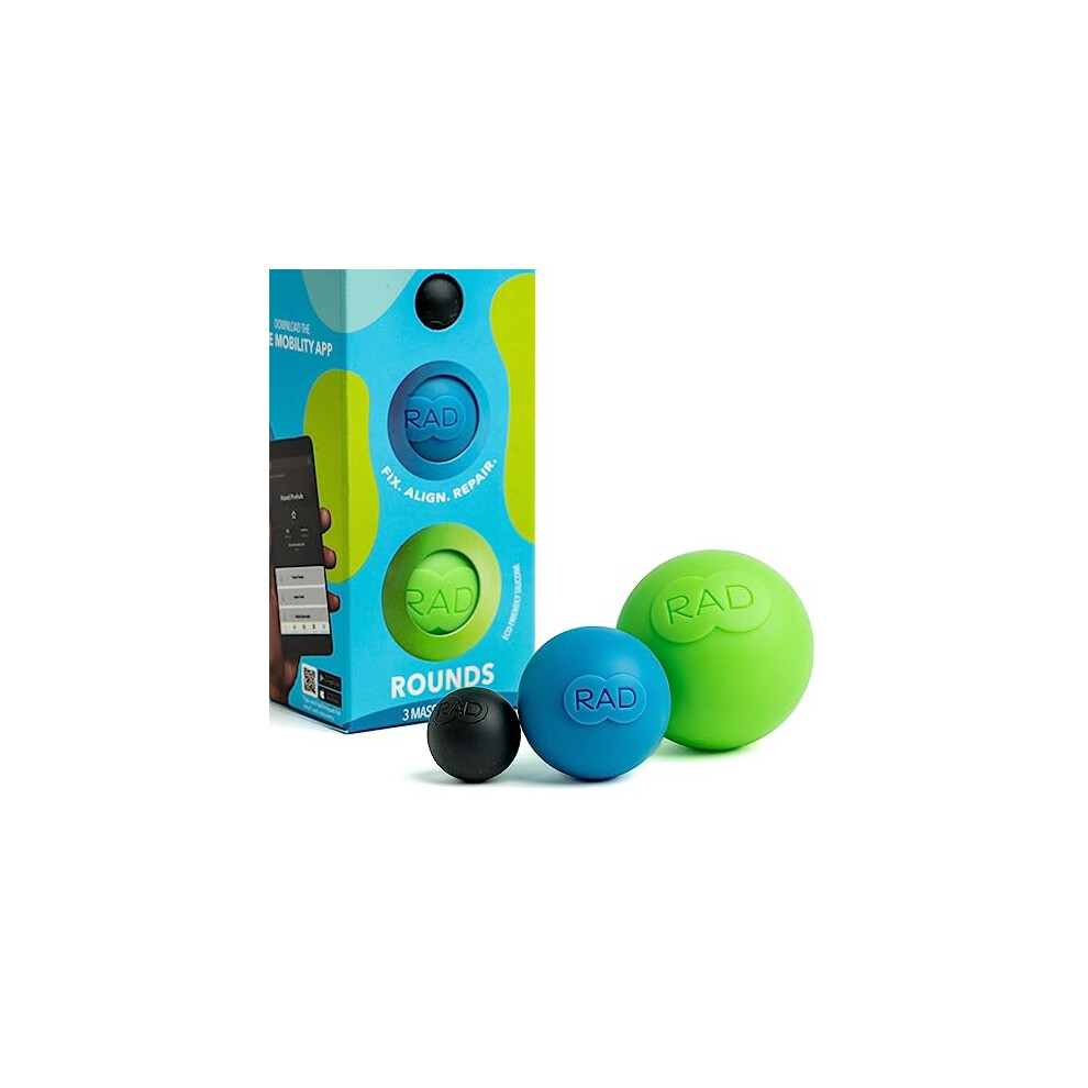 RAD Rounds/Set of 3 Massage Balls/Latex Free Silicone/for Jaw, Hands and Plantar Fasciitis Myofascial Release, Mobility and Recovery