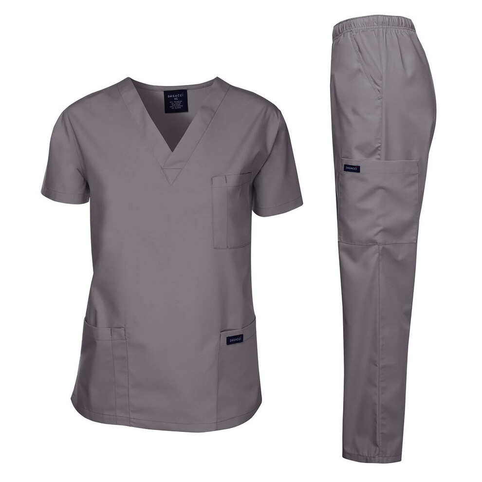 Dagacci Scrubs Medical Uniform Women and Man Scrubs Set Medical Scrubs Top and Pants Petwer Gray Medium