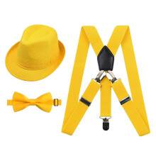 Alizeal 2,5 cm elastiska hngslen 3 Clip Suspender och Bow Tie Hat Set for Kids Yellow