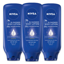 NIVEA Nourishing In Shower Lotion, Krperlotion fr trockene Haut, 13,5 Fl Oz Flasche (3er Pack)