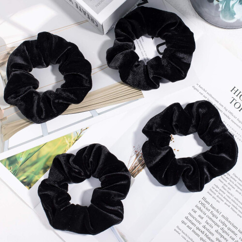 Whaline 12 Stück Haargummis Samt Elastische Scrunchies Haarbänder (Schwarz) 2