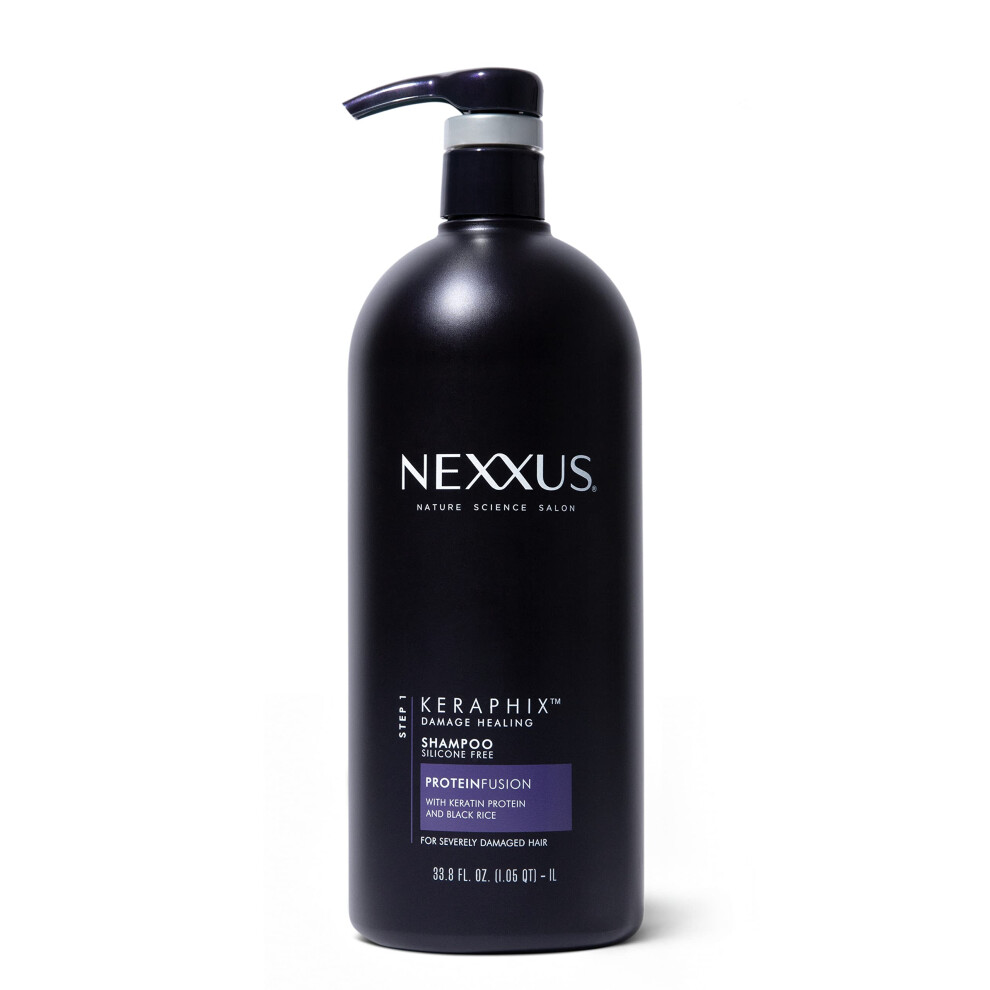 Nexxus Black Keraphix Shampoo With Proteinfusion For Damaged Hair Keratin Protein, Rice, Silicone-Free 33.8 Oz