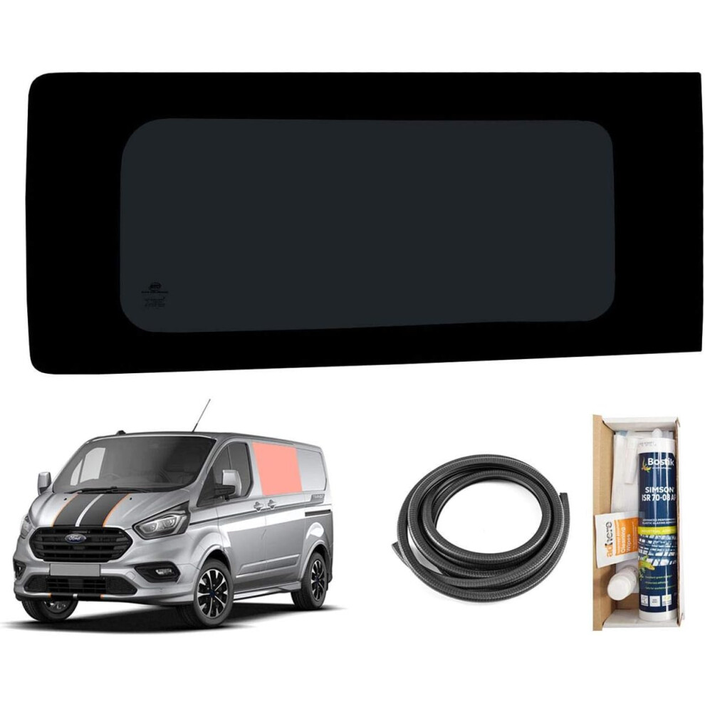 Van Demon Store Dark Van Demon Side Window For Ford Transit Custom Left Sliding Door Tint Fixed & Fitting Kit