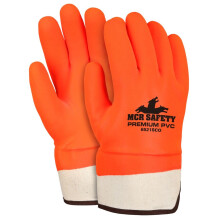 MCR Safety 6521sco Dobbelt dyppet PVC-skum foret sandfinish m?nds handsker med gummieret sikkerhedsmansjet orange stor 1-par