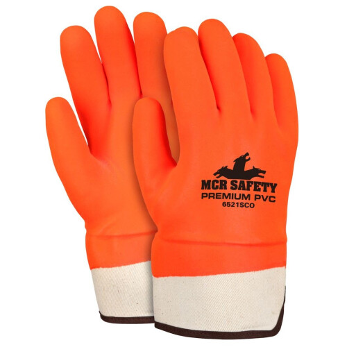 MCR Safety 6521SCO Διπλής Επικάλυψης PVC Γάντια Ανδρικά με Ασφαλή Μανσέτα, Πορτοκαλί, Large