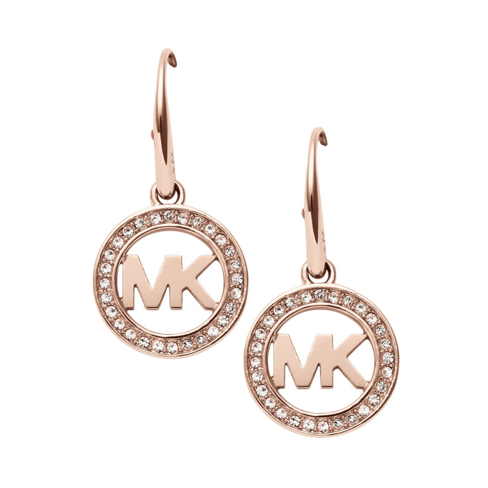 Michael Kors Stainless Steel and Pav? Crystal MK Logo Dangle Earrings for Women  Color: Rose Gold (Model: MKJ4796791)