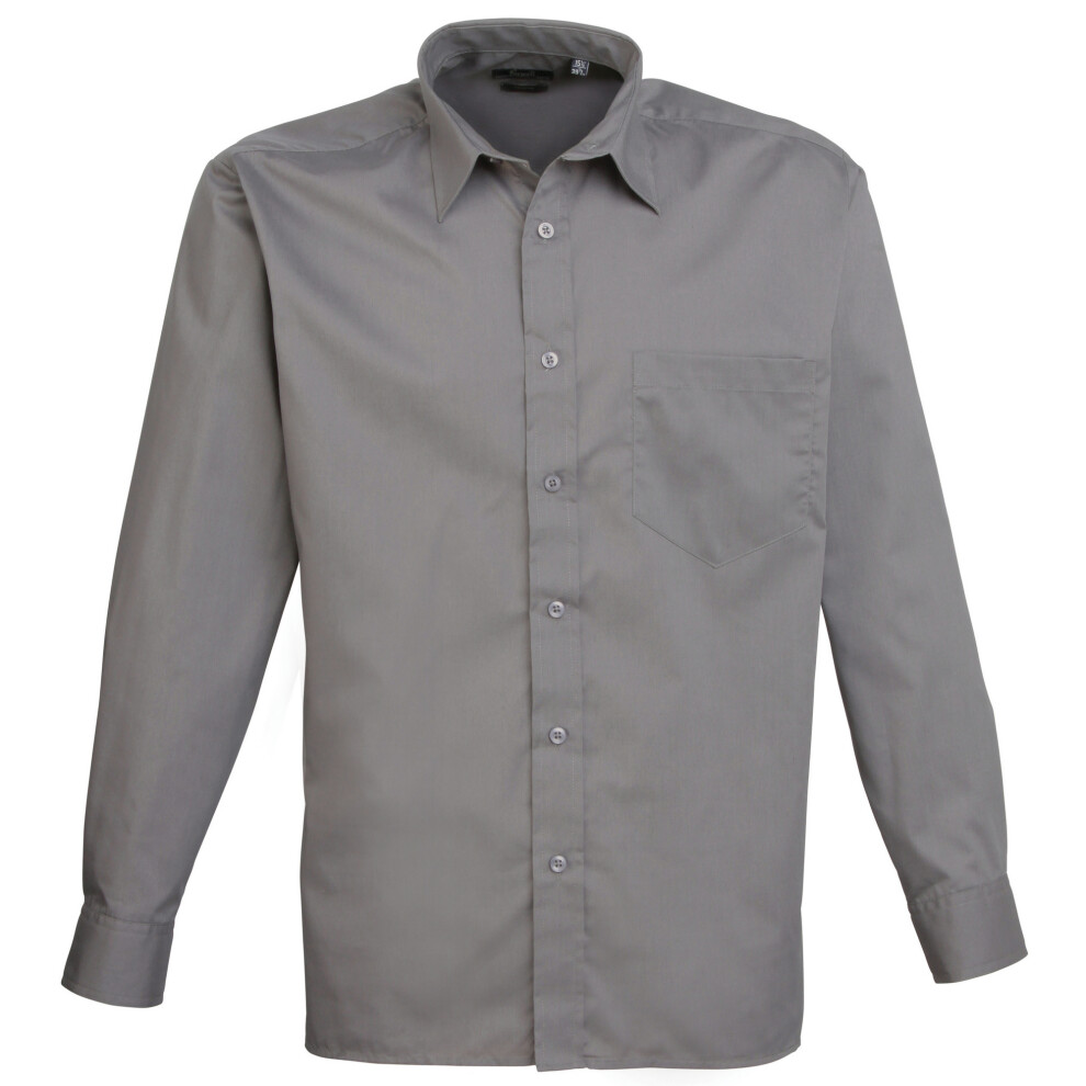 (20, Dark Grey) Premier Mens Long Sleeve Formal Plain Work Poplin Shirt