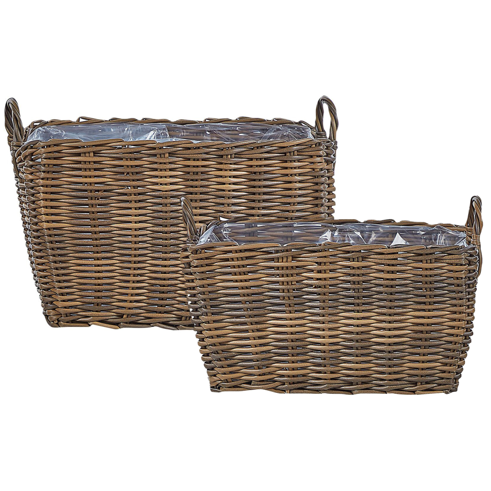 Set of 2 Plant Pots ORMOS PE Rattan 53/59 cm Brown