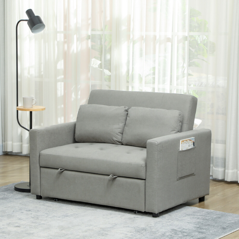 Homcom 2 Seater Sofa Bed Convertible Bed Settee With Pillow, Light Grey