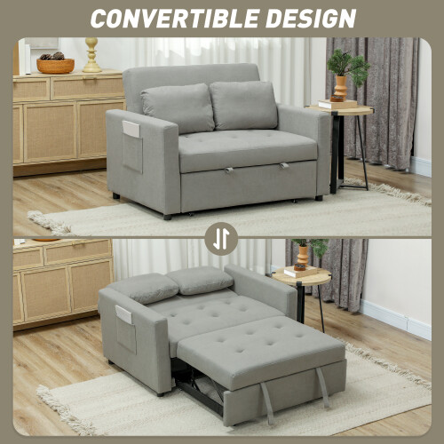 Homcom HOMCOM 2 Seater Sofa Bed Convertible Bed Settee with Pillow, Light Grey 1