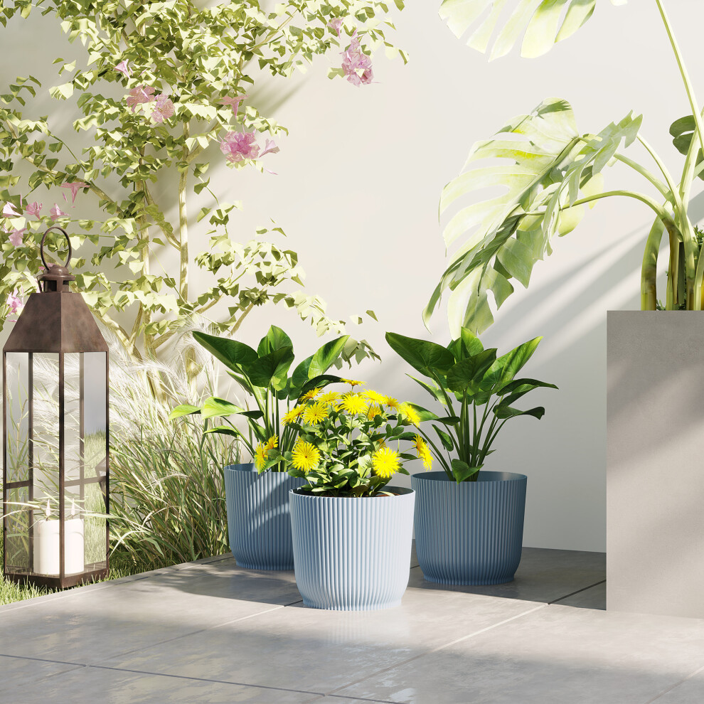 Outsunny Blue Set Of 2 Round Plant Pots Outdoor 22Cm For Garden Decoration, - 3 - Image 5