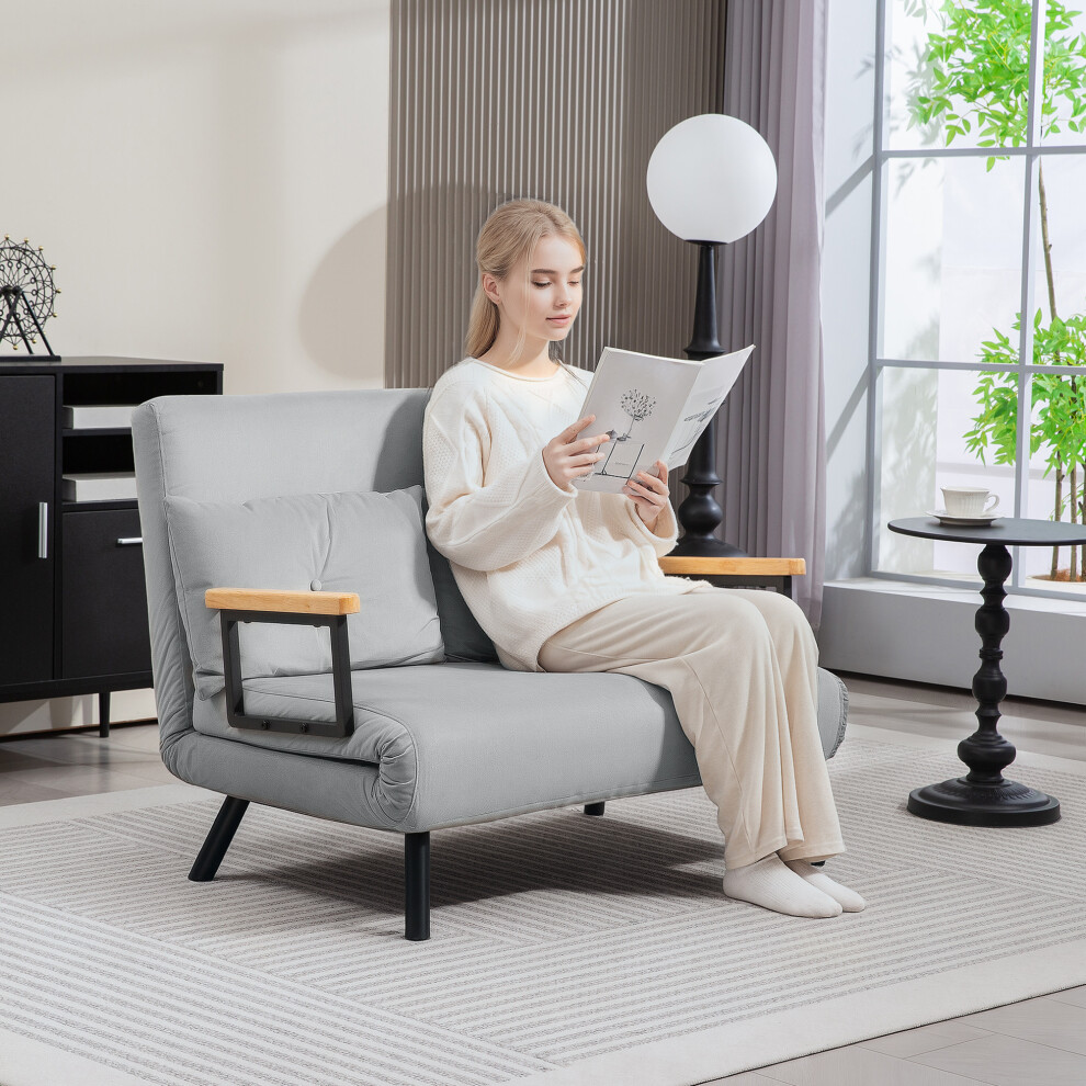 HOMCOM 2 Seater Sofa Bed - Light Grey - Click Clack Convertible Loveseat for Small Spaces - Image 3