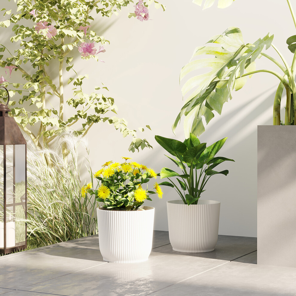 Outsunny Set Of 2 Round Plant Pots Outdoor 22Cm For Garden, White