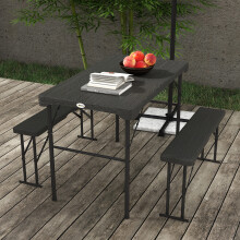 Outsunny HDPE Picnic Table Set w/ Dining Table & 2 Benches for 6, Dark Grey