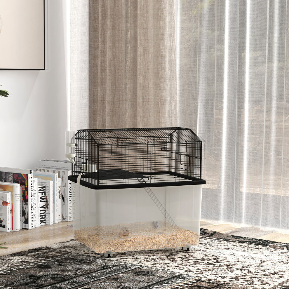 PawHut Hamster Cage - Two-Tier Gerbil Cage with Deep Bottom - Black - Image 4