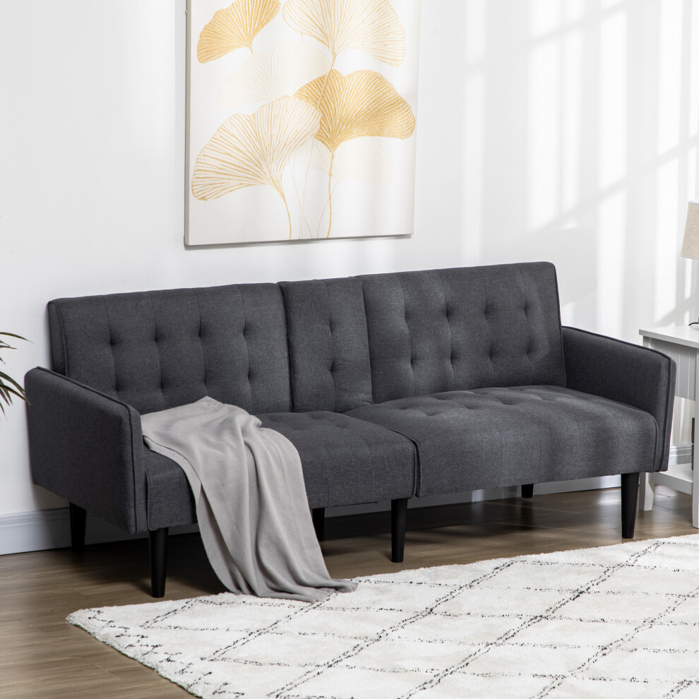 Homcom Upholstered Sofa Bed 3 Seater Home Theater With Storage Grey