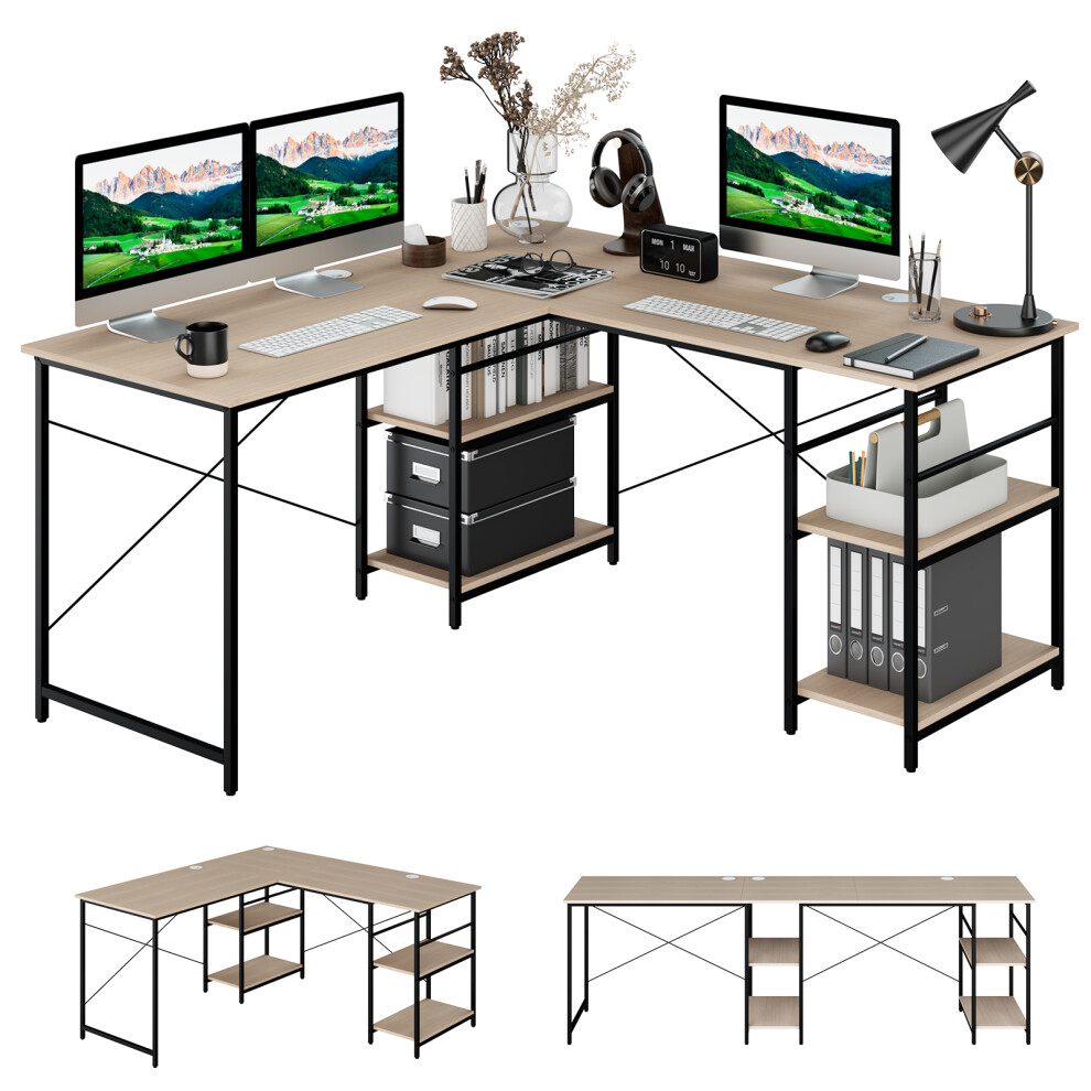 95 Inch Wooden Industrial Corner Desk Long Office Desk for 2 Person