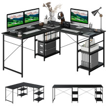 95 Inch Wooden Industrial Corner Desk Long Office Desk for 2 Person