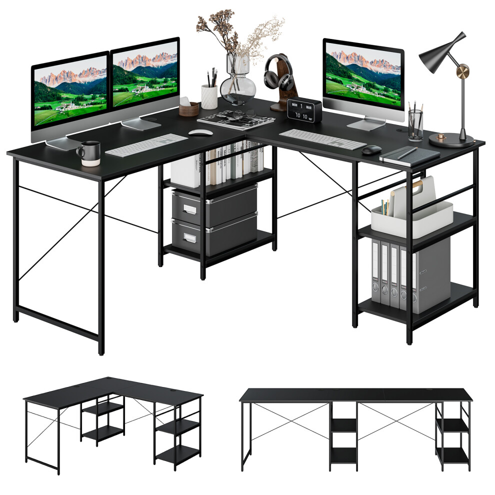 95 Inch Wooden Industrial Corner Desk Long Office Desk for 2 Person