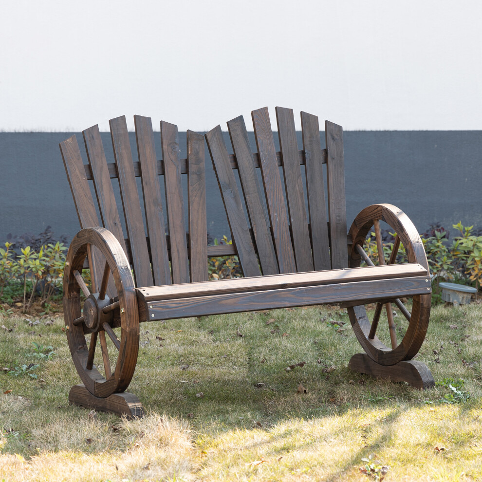 Outsunny 2 Seater Garden Bench W/ Wheel-Shaped Armrests Carbonized Colour