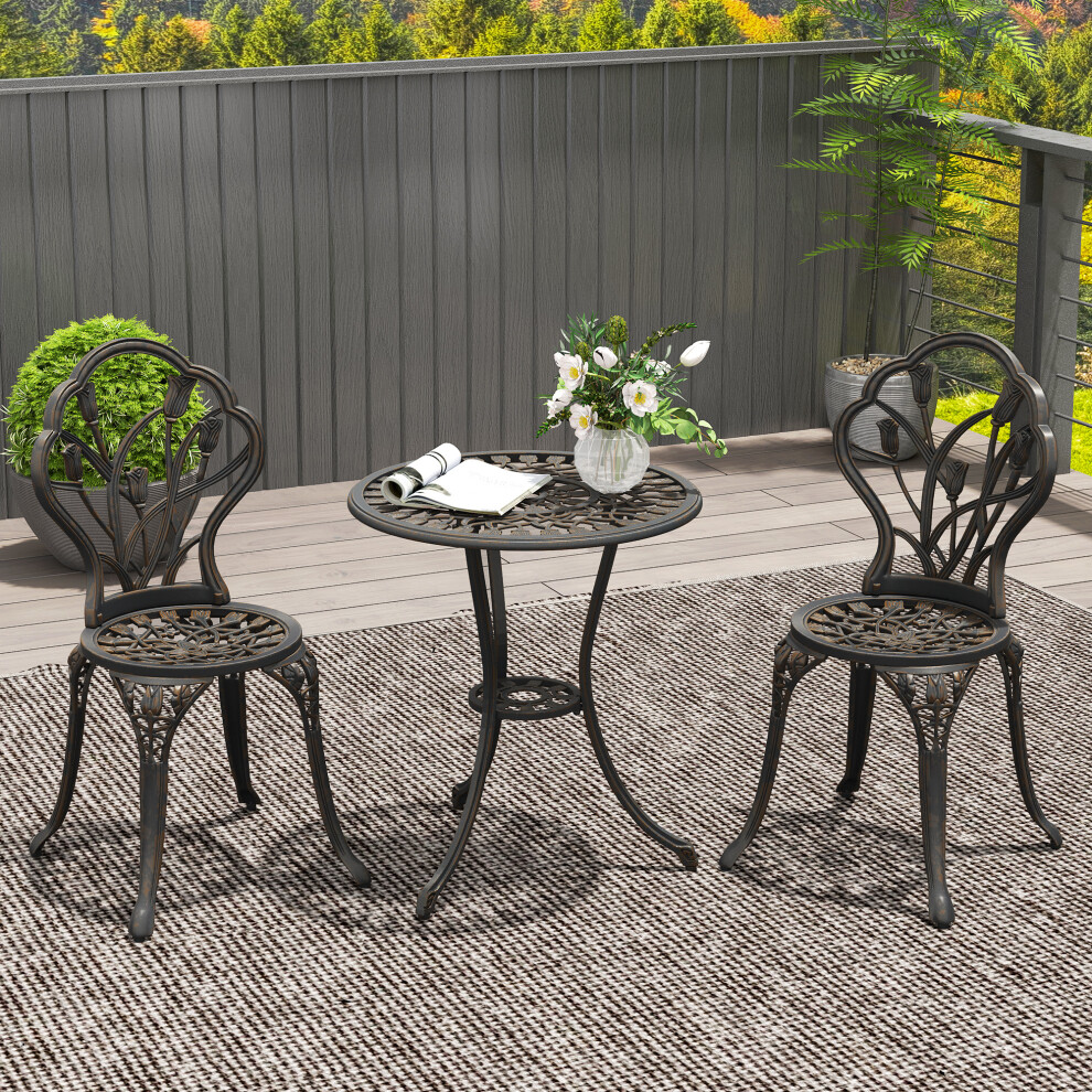 Outsunny 3 Piece Bistro Set, Aluminium Garden Furniture With Umbrella Hole