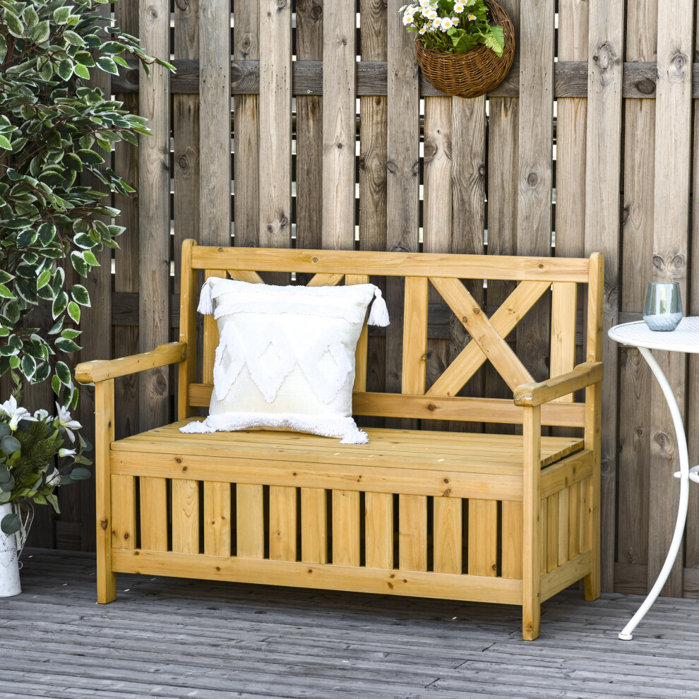 Outsunny Wood Storage Garden Bench for Patio Outdoor Seating, Yellow