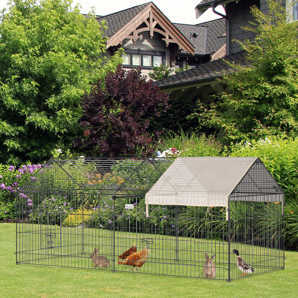Pawhut Rabbit Run Guinea Pig Cage With Cover, Beige