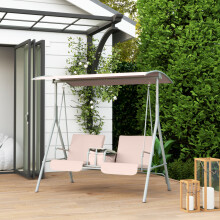 Outsunny 2-Person Covered Patio Swing with Pivot Table & Storage Console – Beige (84A-057V01BG), 180kg