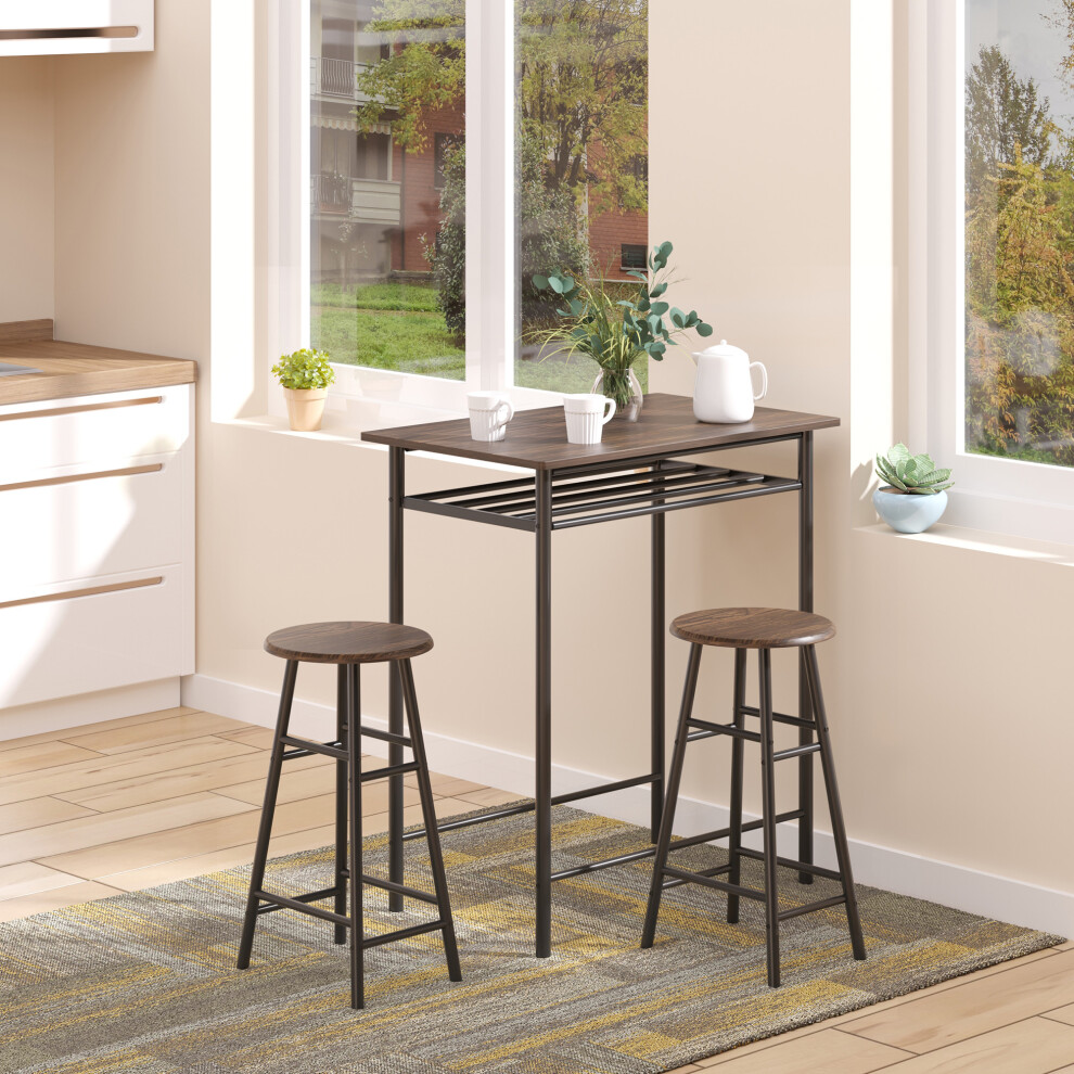 HOMCOM 3-Piece Dining Set with 2 Matching Chairs and 1 Table Black and Oak
