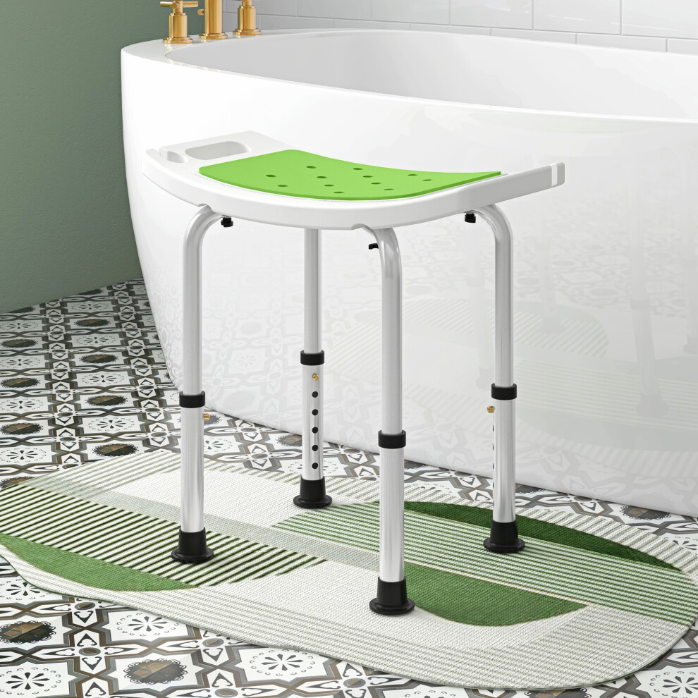 HOMCOM Adjust Aluminium Bath Stool Shower Non-Slip w/ Shower Hole, Green