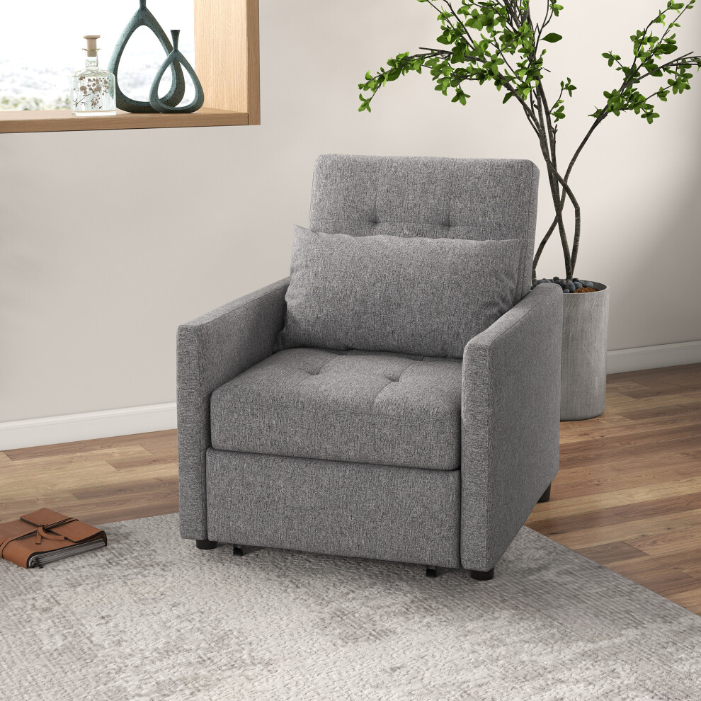 HOMCOM Convertible Single Chair Bed with Upholstered Fabric, Grey