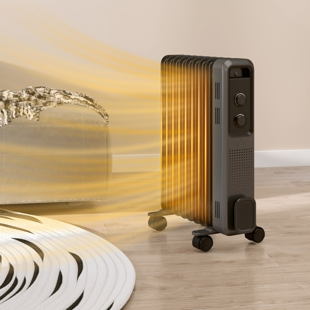HOMCOM Oil Filled Radiator Portable Heater W/ 9 Fin, 3 Heat Settings Grey