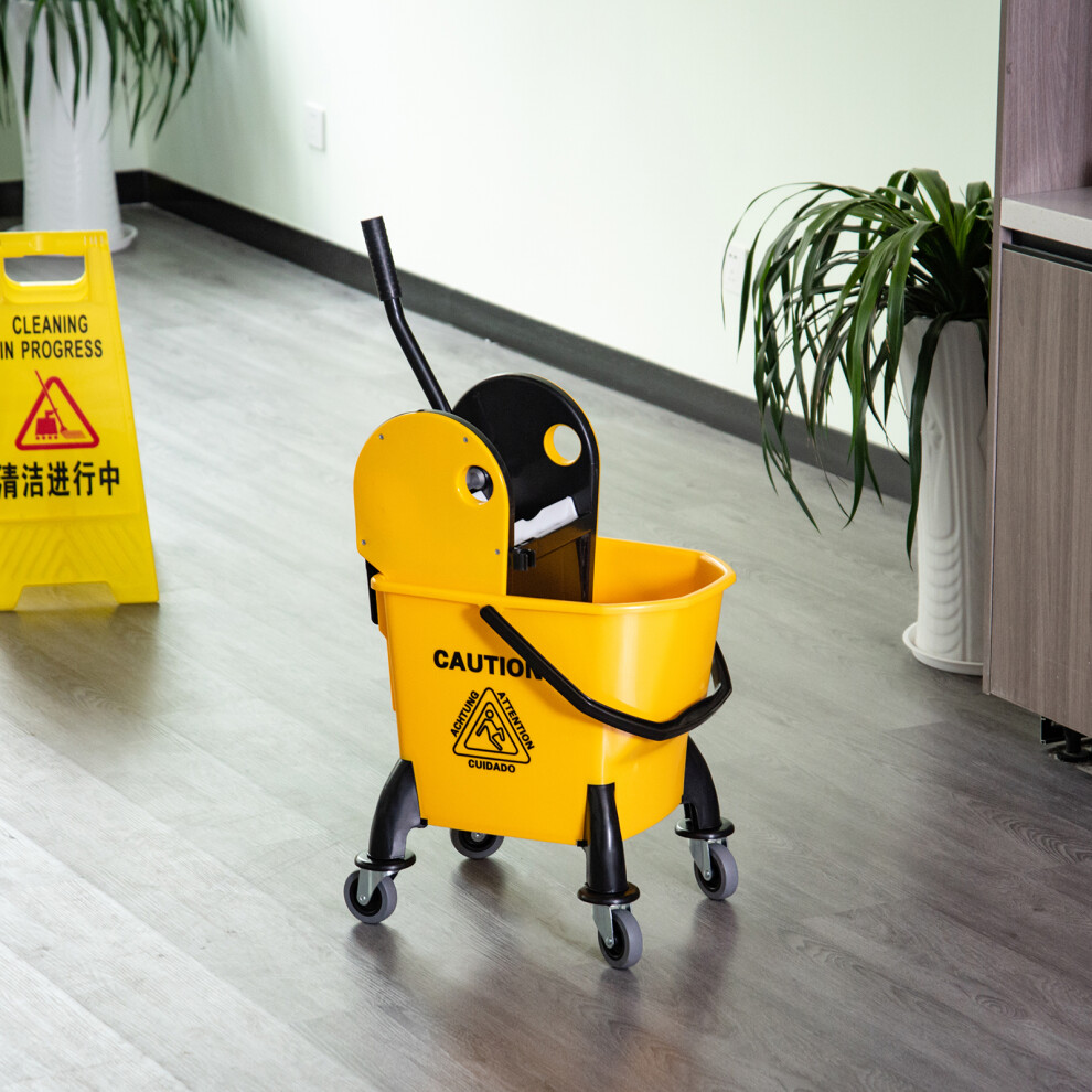 Homcom Yellow Mop Bucket On Wheels With Carry Handle, Wringer For Household - Image 8