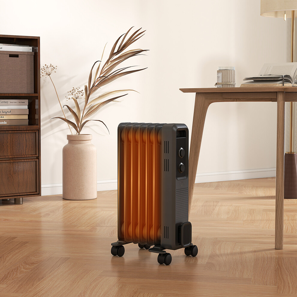 HOMCOM Oil Filled Radiator Portable Heater W/ 7 Fin, 3 Heat Settings Grey