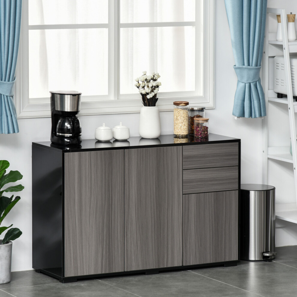 HOMCOM High Gloss Frame Side Cabinet with 2 Door and 2 Drawer, Grey Black