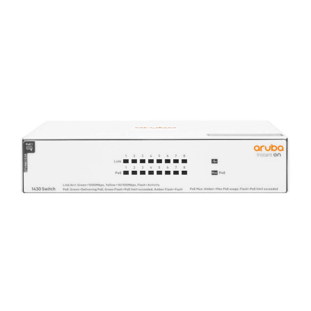 Hp White Hpe Aruba Networking Aruba Instant On 1430 8G Class4 Poe 64W Unmanaged L2 Gigabit Ethernet (10/100/1000) Power Over Ethe