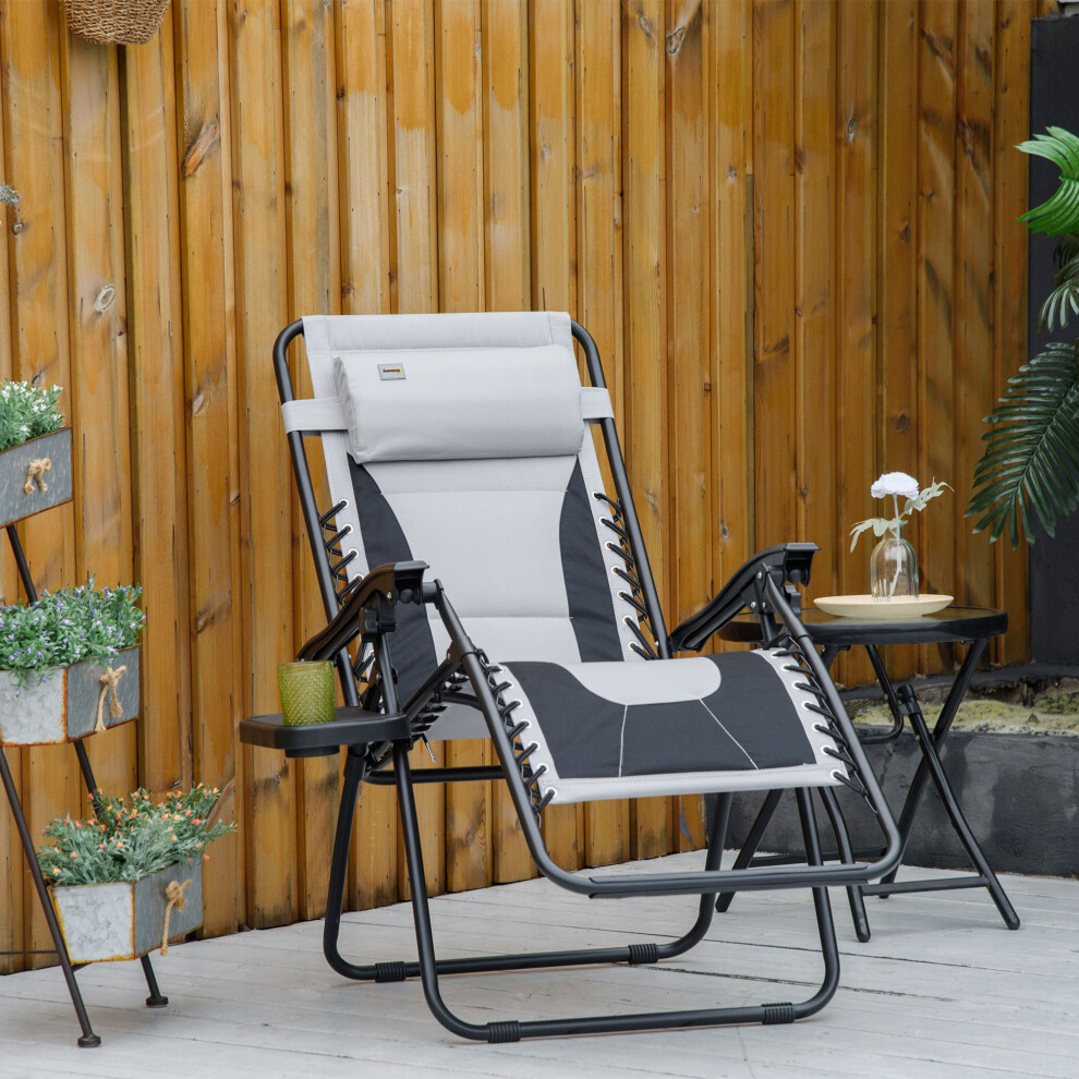 Outsunny Zero Gravity Lounger Folding Recliner Chair W/ Cup Holder Grey