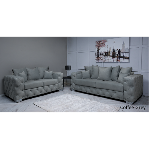 (Coffee Grey Velvet, 3+2 Seater Sofa) Snooze Velvet Ashton Scatter Back 3 and 2 Seater Sofa Sets, Corner Sofas Upholstered Plush Fabric 3 Seater Velvet Sofas