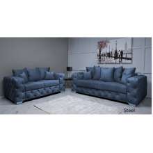 (Steel Velvet, Footstool) Snooze Velvet Ashton Scatter Back 3 and 2 Seater Sofa Sets, Corner Sofas Upholstered Plush Fabric 3 Seater Velvet Sofas