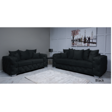 (Black Velvet, 3 Seater Sofa) Snooze Velvet Ashton Scatter Back 3 and 2 Seater Sofa Sets, Corner Sofas Upholstered Plush Fabric 3 Seater Velvet Sofas