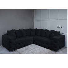 (Black Velvet, 5 Seater Corner Sofa) Snooze Velvet Ashton Scatter Back 3 and 2 Seater Sofa Sets, Corner Sofas Upholstered Plush Fabric 3 Seater Velvet Sofas