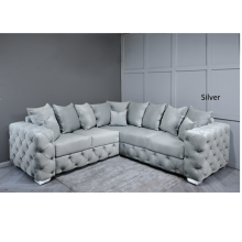 (Silver Velvet, 5 Seater Corner Sofa) Snooze Velvet Ashton Scatter Back 3 and 2 Seater Sofa Sets, Corner Sofas Upholstered Plush Fabric 3 Seater Velvet Sofas