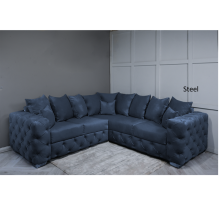 (Steel Velvet, 5 Seater Corner Sofa) Snooze Velvet Ashton Scatter Back 3 and 2 Seater Sofa Sets, Corner Sofas Upholstered Plush Fabric 3 Seater Velvet Sofas