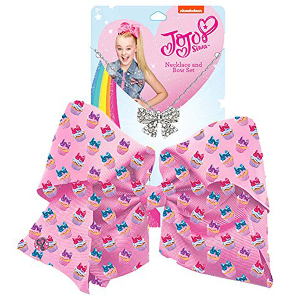 JoJo Siwa Pink Cupcakes Hair Bow And Necklace Set Girls Pink
