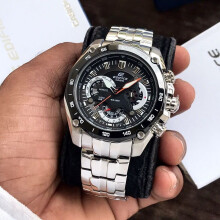 Casio Edifice Men's EF-550D-1AV Black Dial Silver Bracelet Silver Case