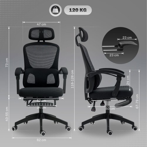 Homcom HOMCOM Mesh Ergonomic Office Chair with Lumbar Support, Headrest, Black 1