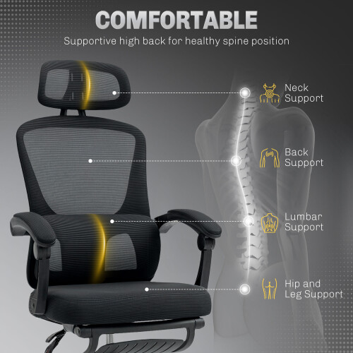 Homcom HOMCOM Mesh Ergonomic Office Chair with Lumbar Support, Headrest, Black 2