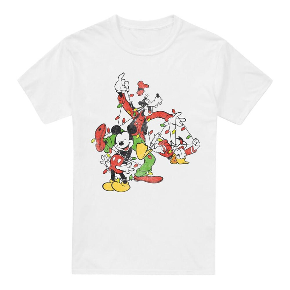 (3XL, White) Disney Mens Mickey & Friends Fairy Lights Christmas T-Shirt