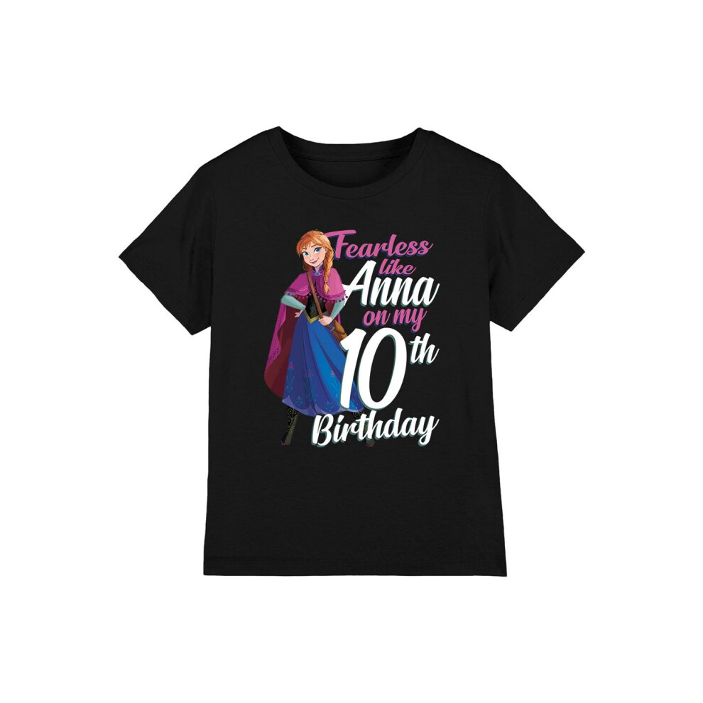 (3-4 Years, Black) Frozen Childrens/Kids Fearless Like Anna 10th Birthday T-Shirt